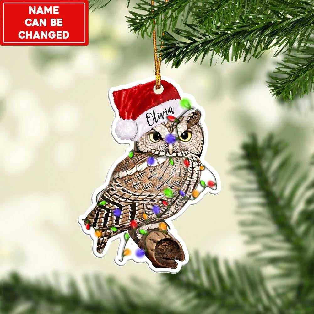 Owl With Colorful Lights - Personalized Owl Ornament (Printed On Both Sides) 1122