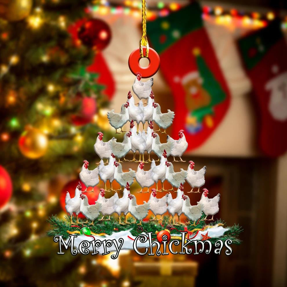 Merry Chickmas From White Chicken Tree - Chicken Ornament (Printed On Both Sides) 1122