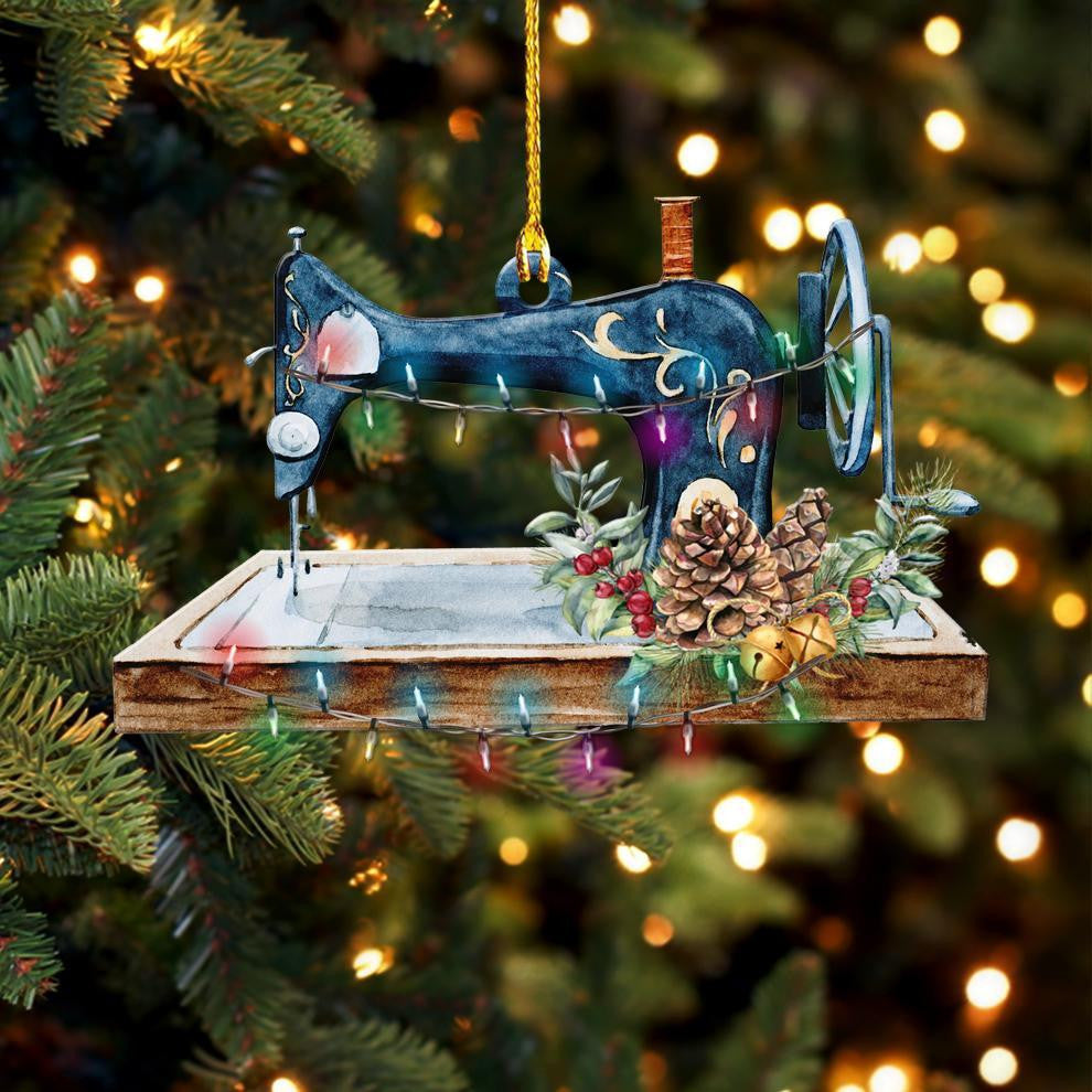 Blue Sewing Machine - Sewing Ornament (Printed On Both Sides) 1122