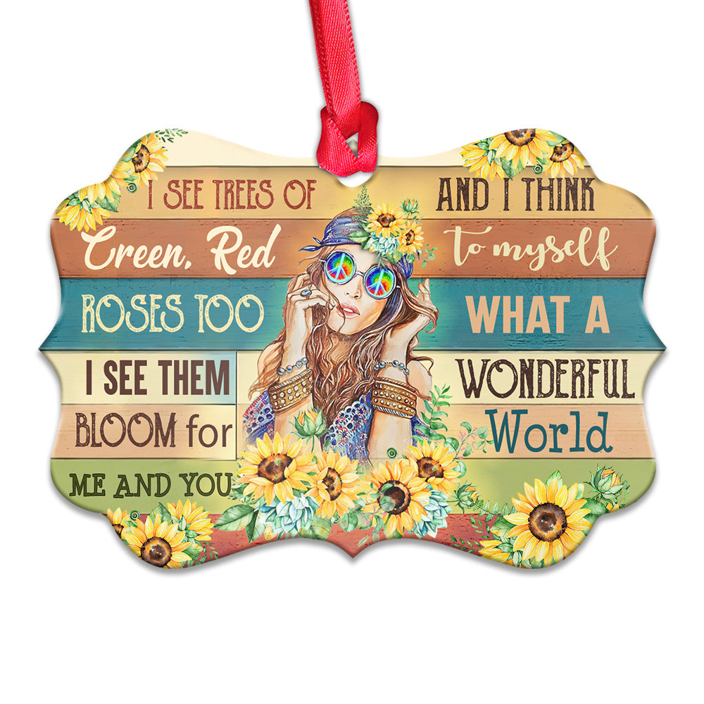 Hippie What A Wonderful World Hippie - Medallion Aluminium Ornament (Printed On Both Sides) 1122