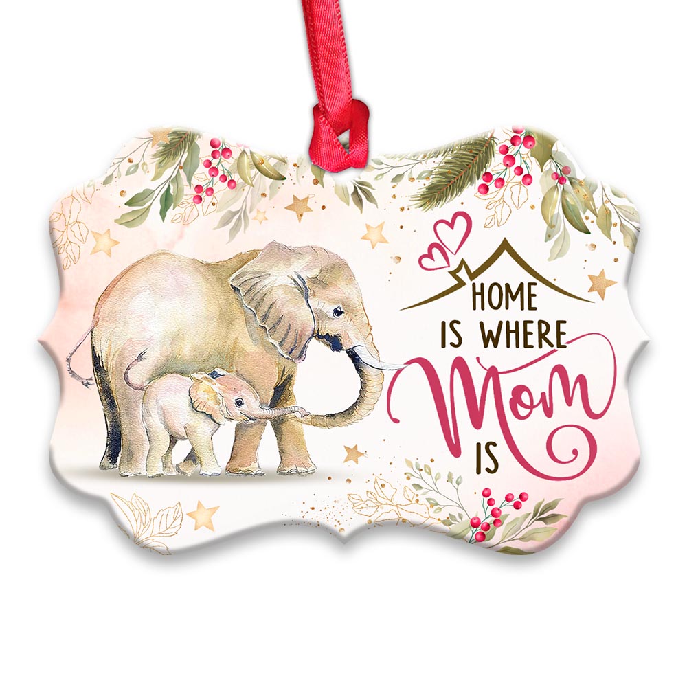 Elephant Home Is Where Mom Is - Mother Ornament (Printed On Both Sides) 1122