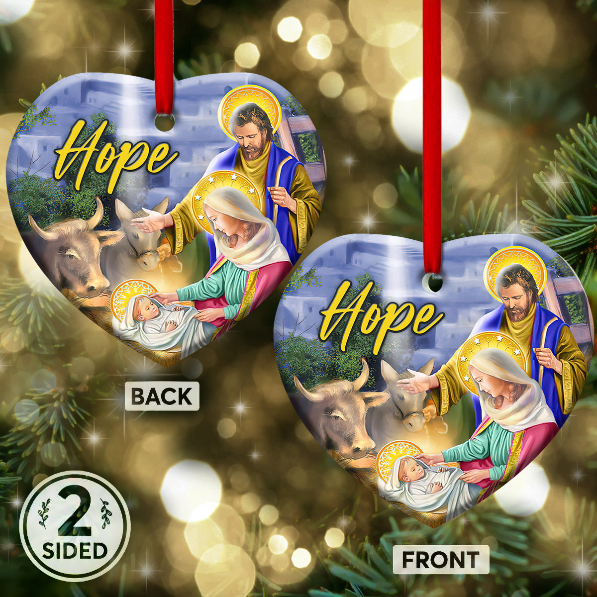 Faith Hope Love Christian - Heart Aluminium Ornament (Printed On Both Sides) 1122