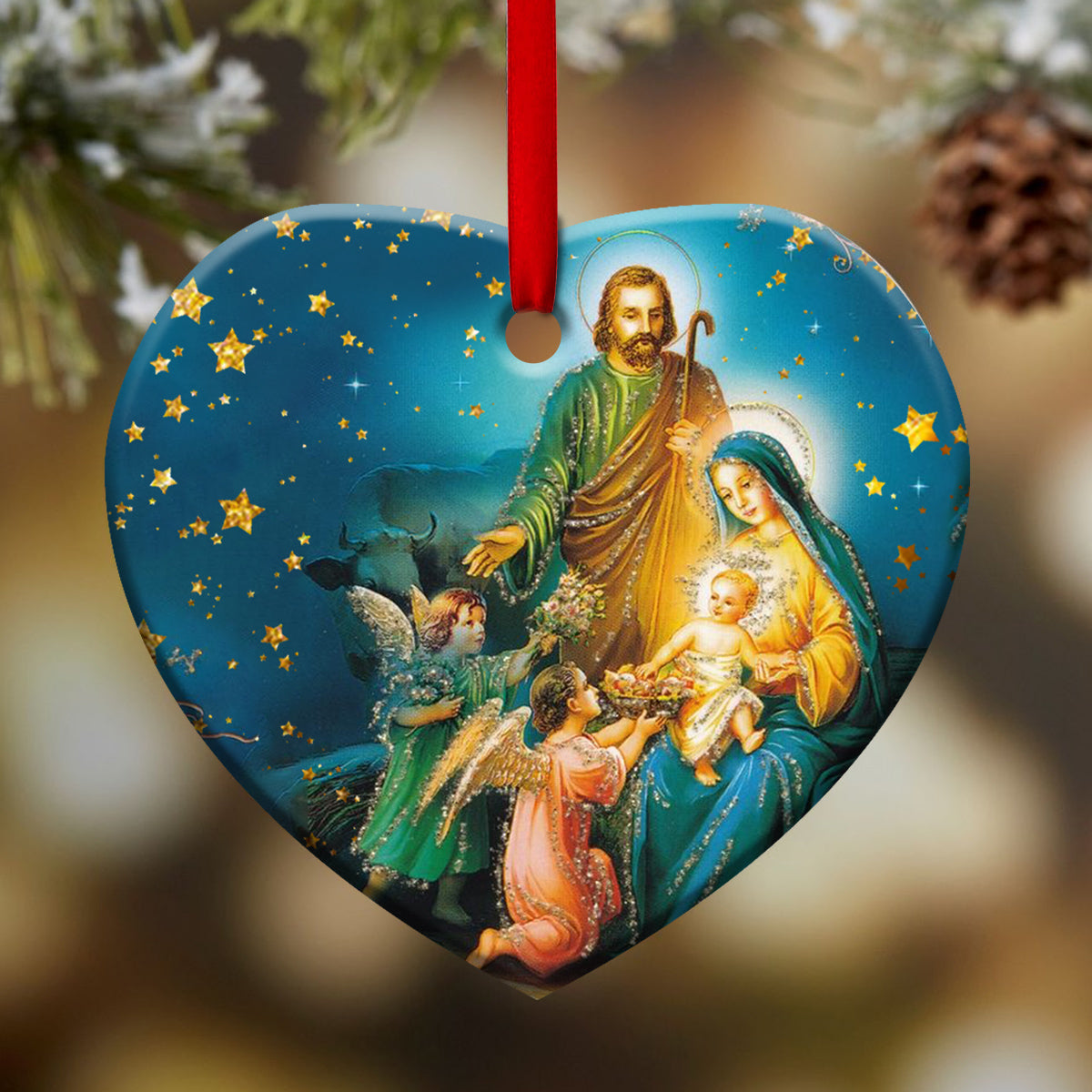 Nativity of Jesus Holy Night Christian - Heart Aluminium Ornament (Printed On Both Sides) 1122
