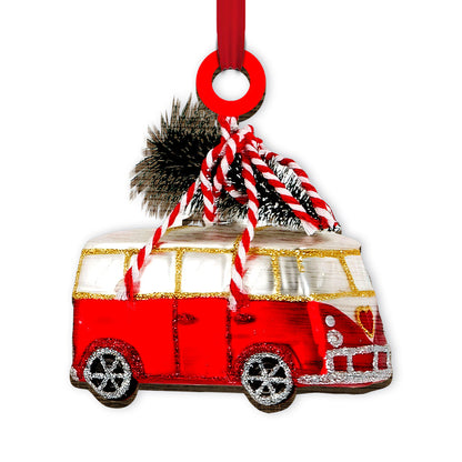 Hippie Van Red Van And Christmas Tree - Hippie Ornament (Printed On Both Sides) 1122