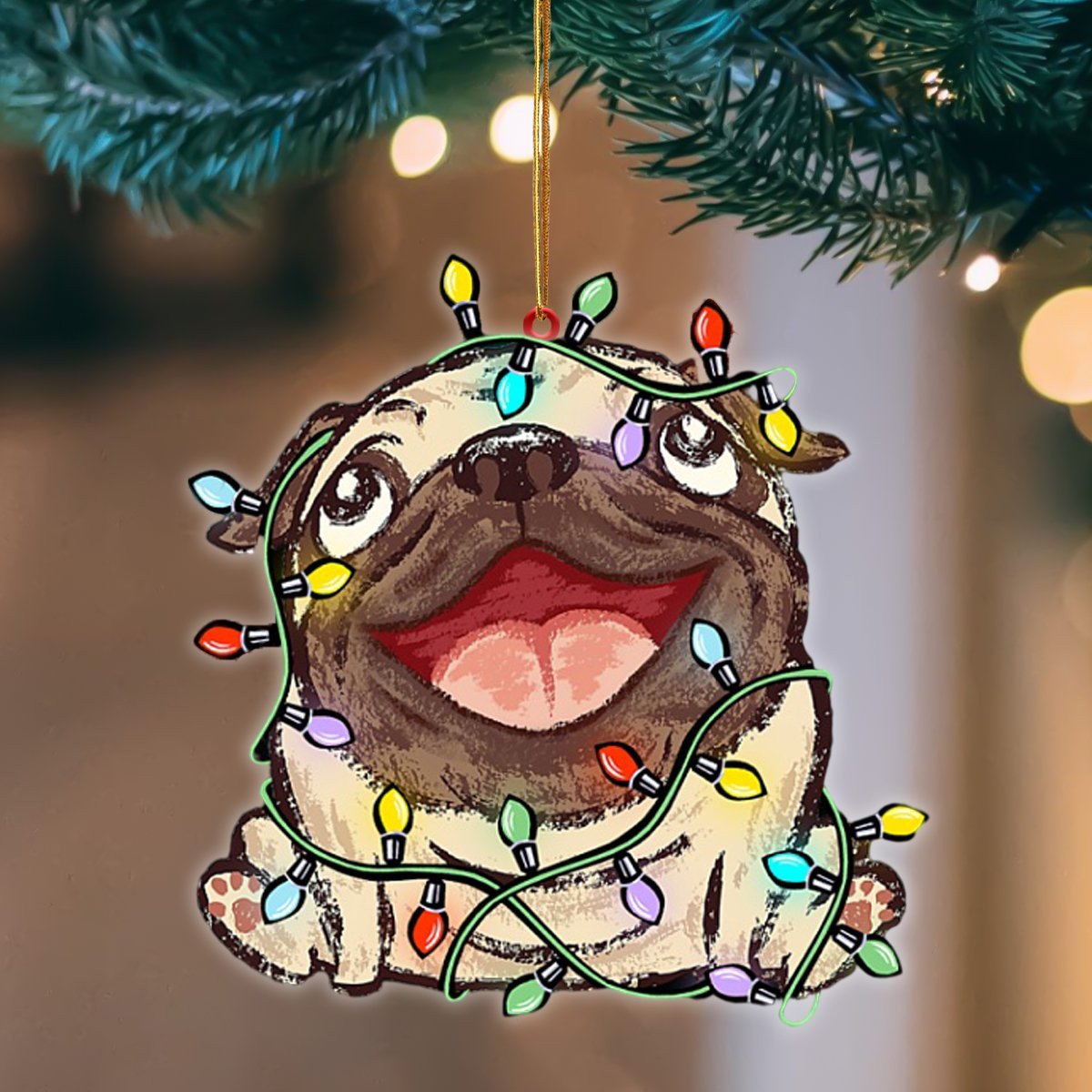 Pug Christmas Light - Dog Ornament (Printed On Both Sides) 1122