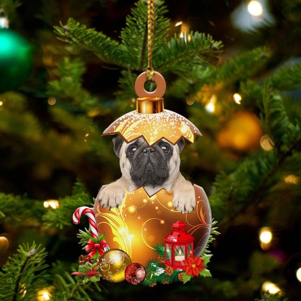 Pug In Golden Egg - Dog Ornament (Printed On Both Sides) 1122