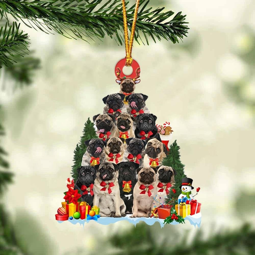 Pugs Christmas Tree - Dog Ornament (Printed On Both Sides) 1122