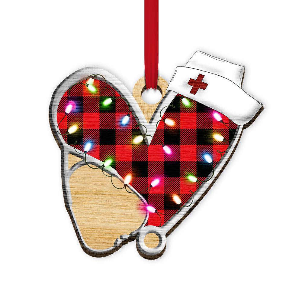 Red Tartan Heart Nurse Stethoscope - Nurse Ornament (Printed On Both Sides) 1122