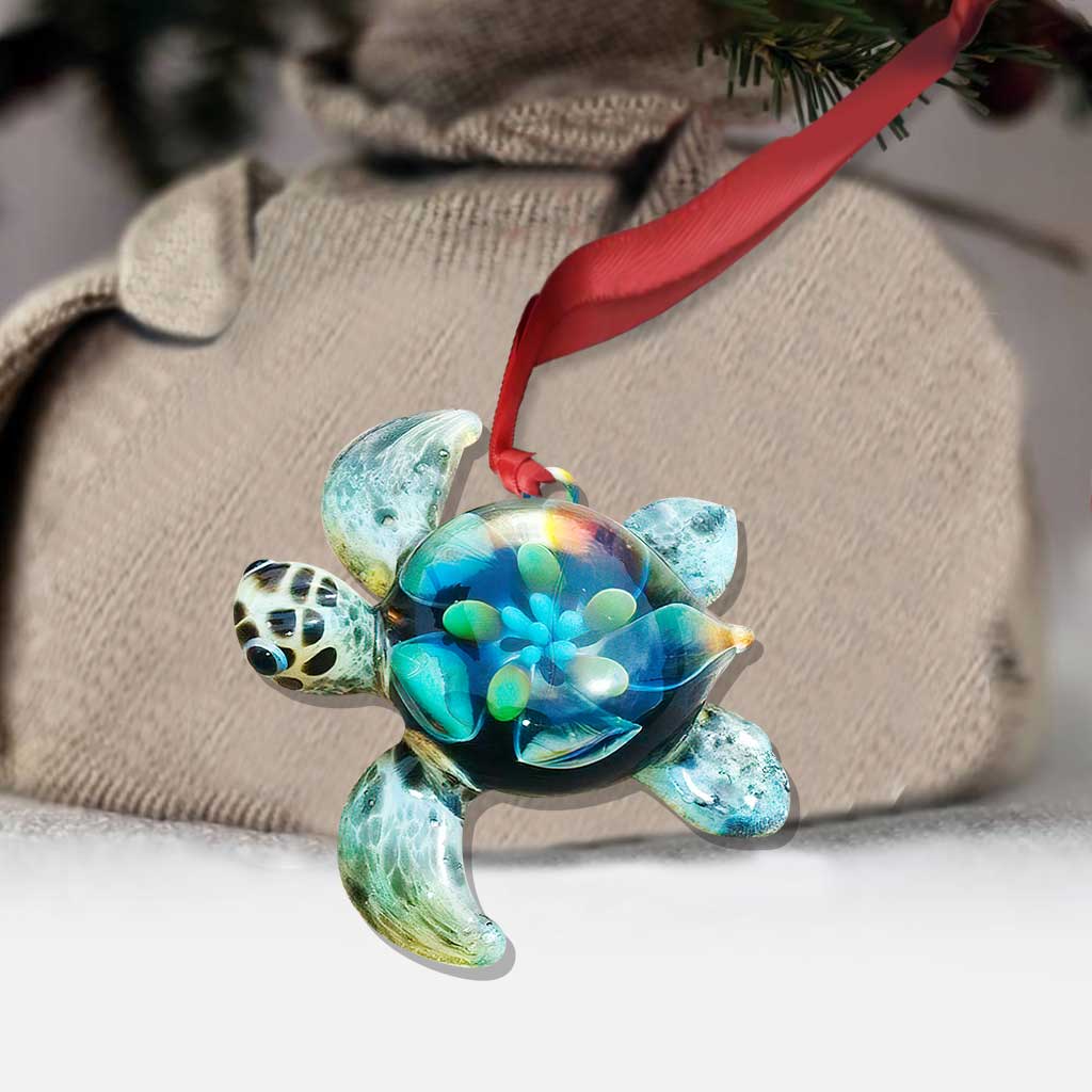 Flower Turtle - Christmas Turtle Ornament (Printed On Both Sides)