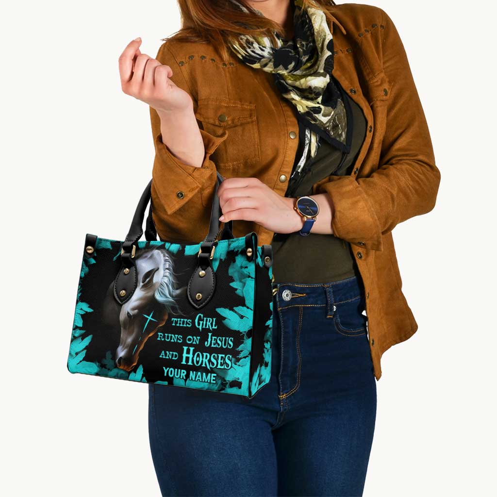 This Girl Runs On Jesus And Horse - Personalized Horse Leather Handbag