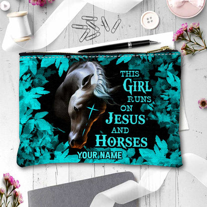 This Girl Runs On Jesus And Horse - Personalized Horse Pouch