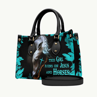 This Girl Runs On Jesus And Horse - Personalized Horse Leather Handbag
