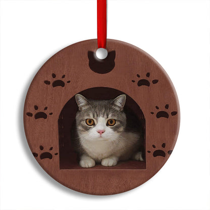 Christmas Kitty Cat Wooden House - Cat Ornament (Printed On Both Sides) 1022