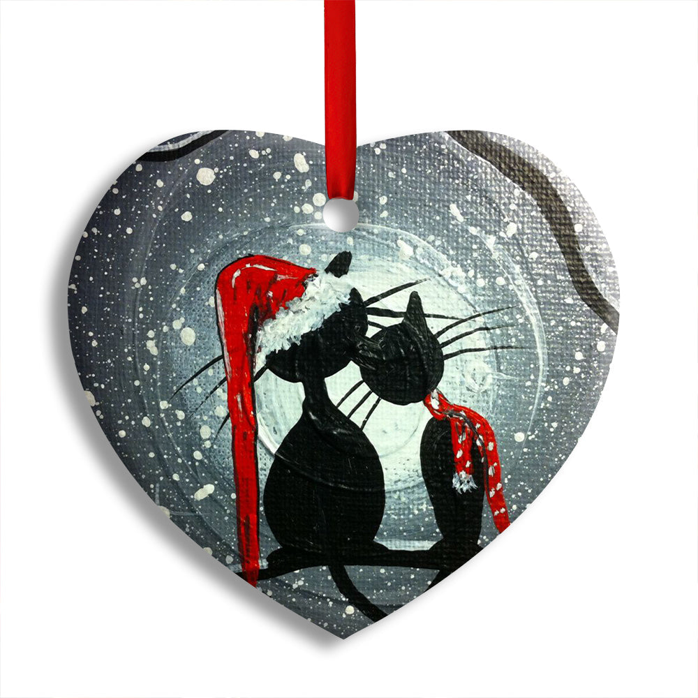 Christmas Cat Couple - Cat Ornament (Printed On Both Sides) 1022