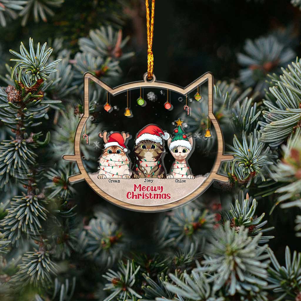 Meowy Christmas - Personalized Christmas Cat Layers Mix Ornament