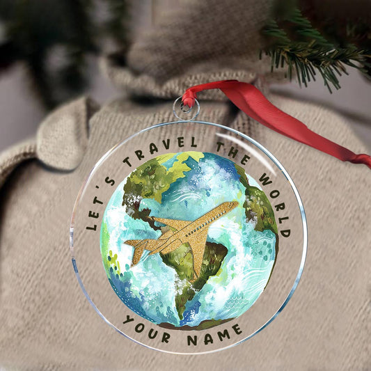 Travel Around The World - Personalized Christmas Travelling Transparent Ornament