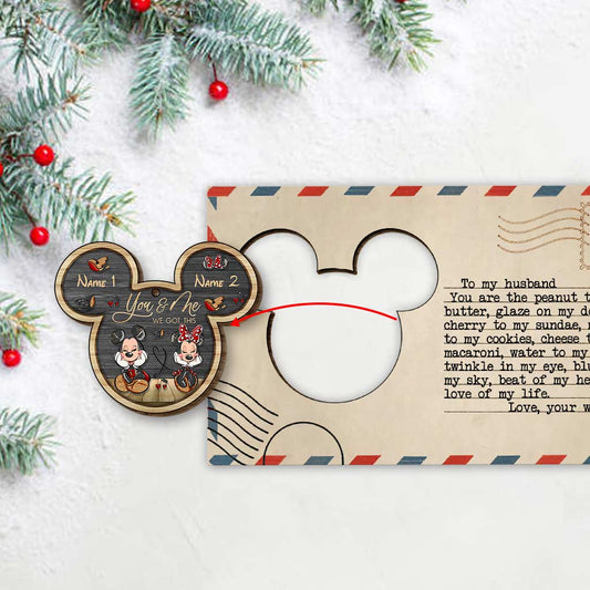 To My Love Mouse Ears Couple - Personalized Christmas Wooden Card Pop Out Ornament