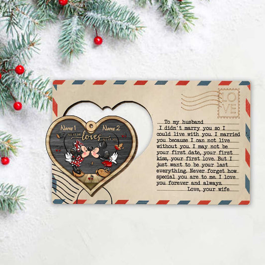 To My Love Mouse Ears Couple - Personalized Christmas Mouse Wooden Card Pop Out Ornament