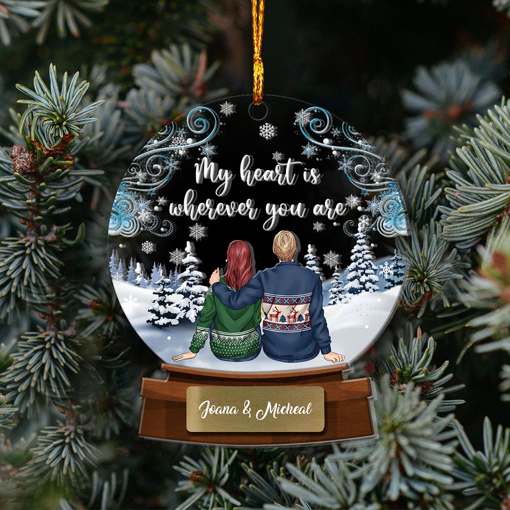 My Heart Is Wherever You Are - Personalized Christmas Couple Layers Mix Ornament