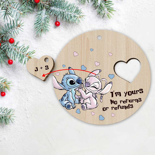 I'm Yours No Returns Or Refunds - Personalized Christmas Ohana Wooden Card Pop Out Ornament