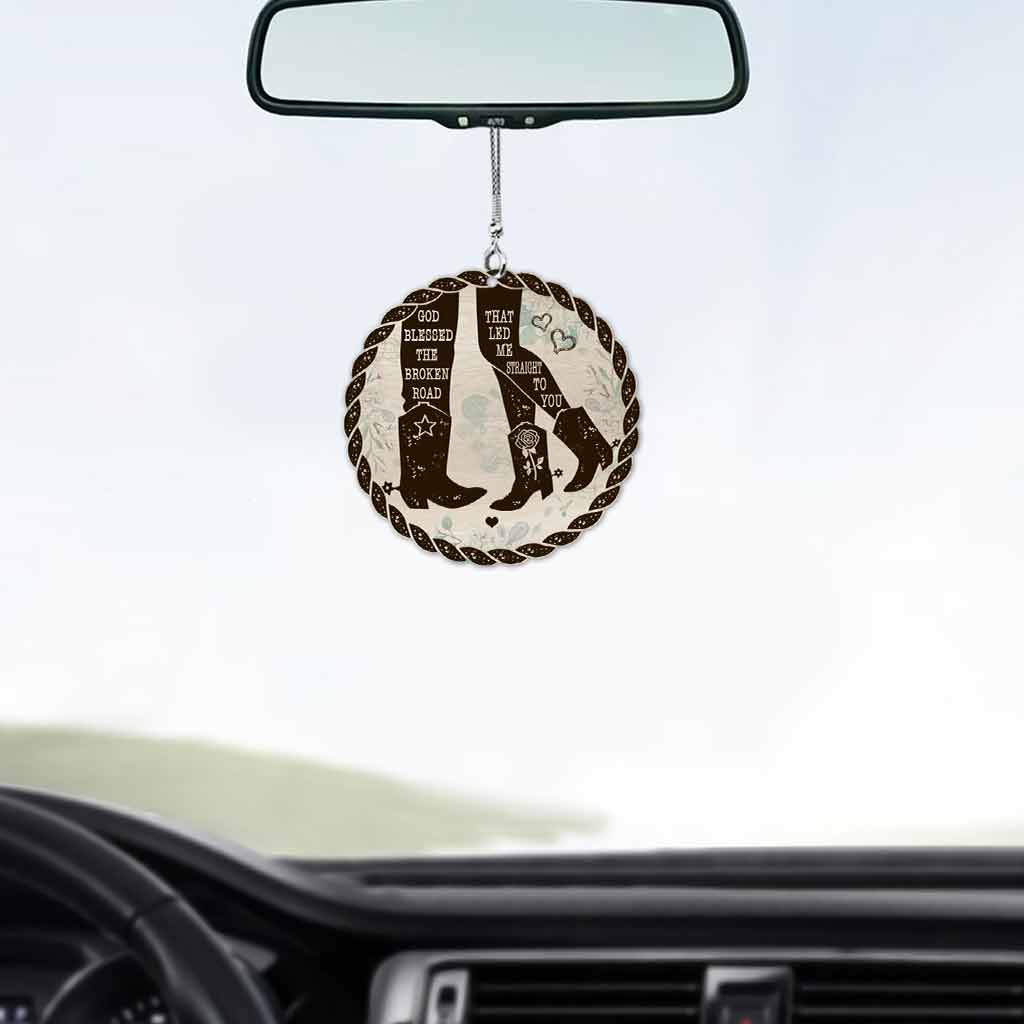 God Blessed The Broken Road - Personalized Couple Horse Car Ornament (Printed On Both Sides)