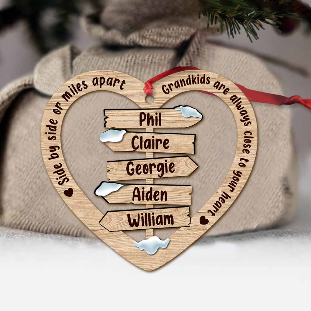 Side By Side Or Miles Apart - Personalized Christmas Grandma Ornament (Printed On Both Sides)