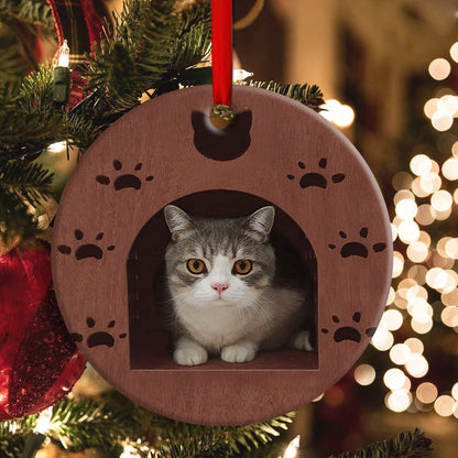 Christmas Kitty Cat Wooden House - Cat Ornament (Printed On Both Sides) 1022