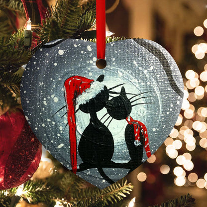 Christmas Cat Couple - Cat Ornament (Printed On Both Sides) 1022