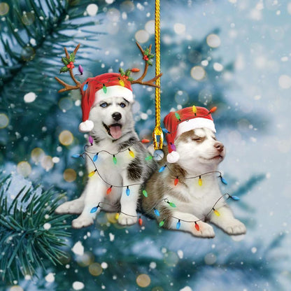 Husky Puppies - Dog Ornament (Printed On Both Sides) 1022