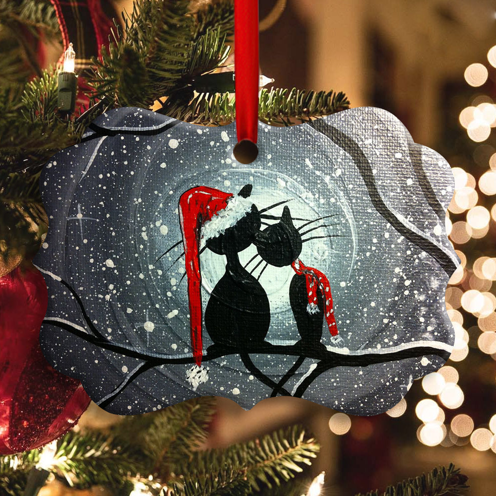 Christmas Black Cat Couple - Cat Ornament (Printed On Both Sides) 1022