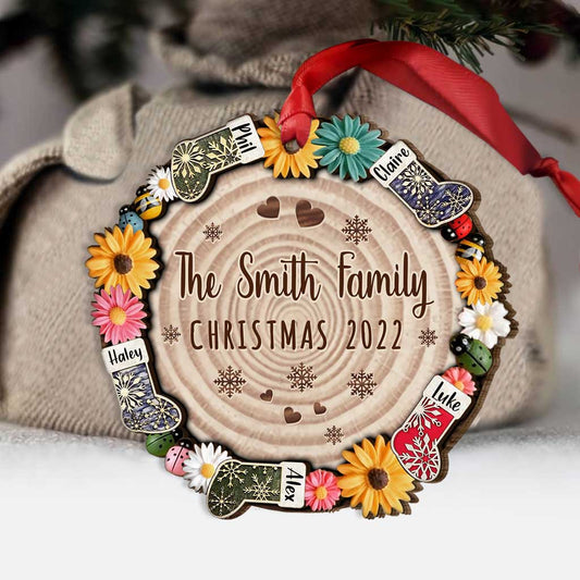 Family Snowflakes Flowers - Personalized Christmas Family Layered Wood Ornament