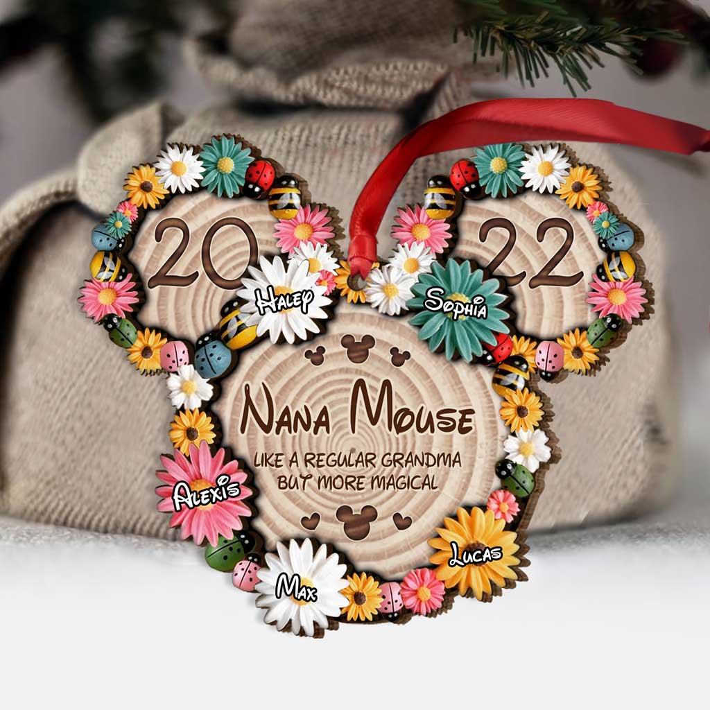 Magical Nana Flowers Mouse Ears - Personalized Christmas Grandma Layered Wood Ornament