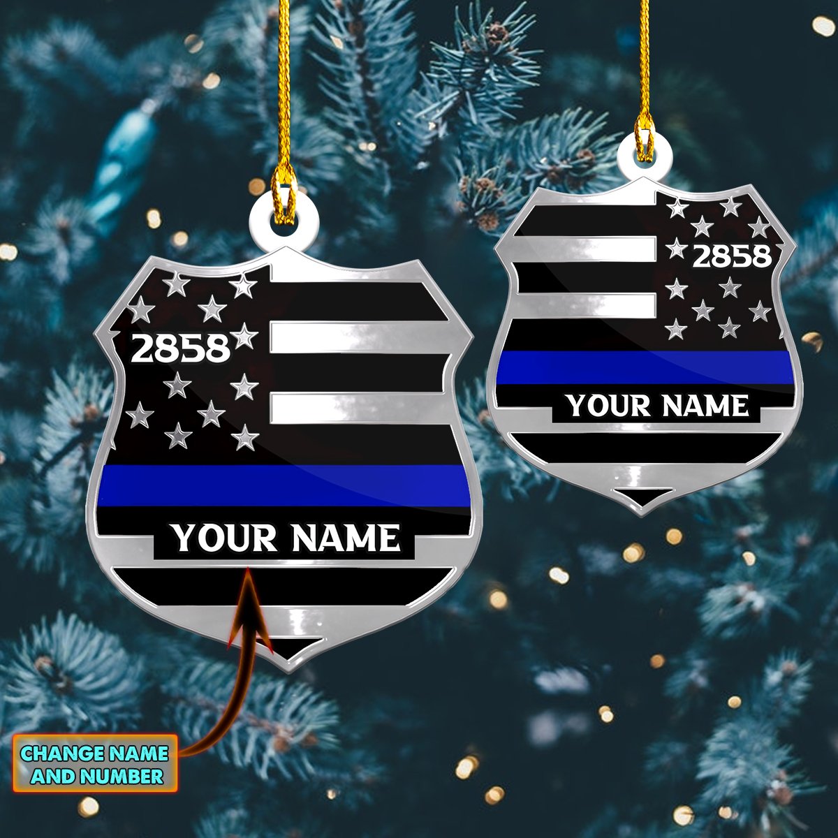 Police Badge - Personalized Police Officer Ornament (Printed On Both Sides) 1022