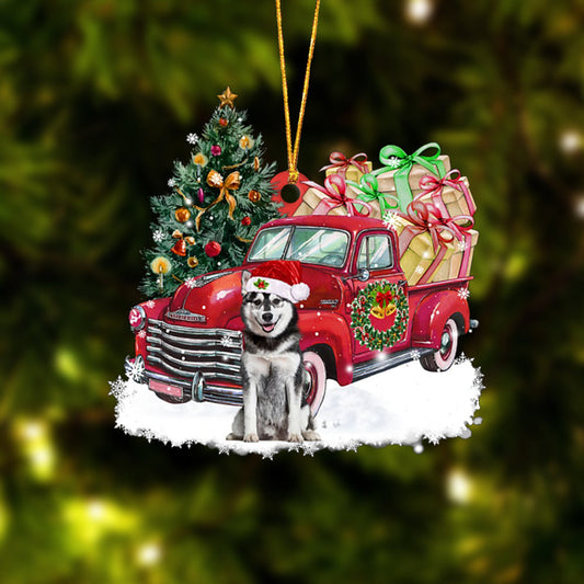 Husky Christmas Red Truck - Dog Ornament (Printed On Both Sides) 1022