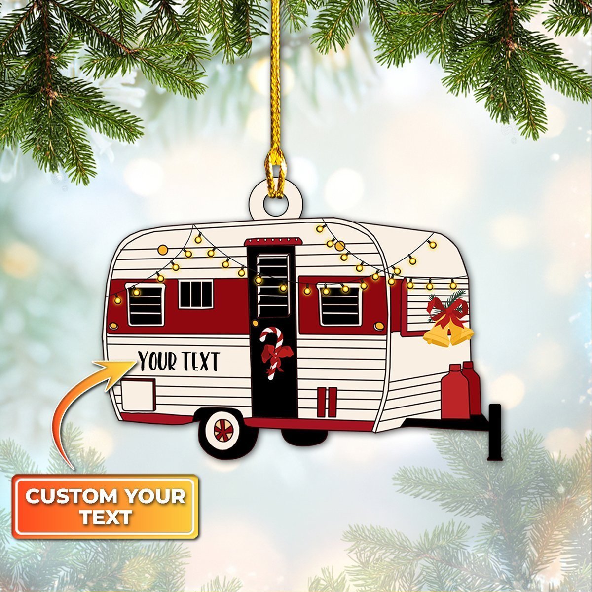 Red Camping Car Christmas Decor - Personalized Camping Ornament (Printed On Both Sides) 1022