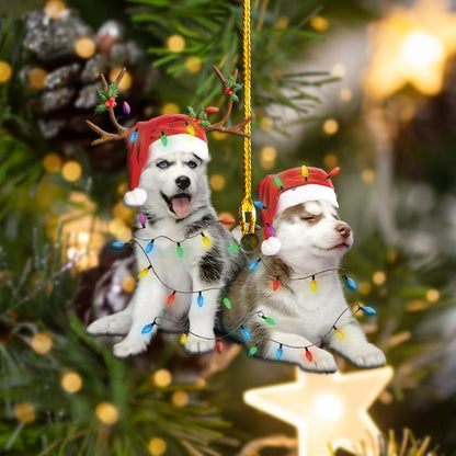 Husky Puppies - Dog Ornament (Printed On Both Sides) 1022